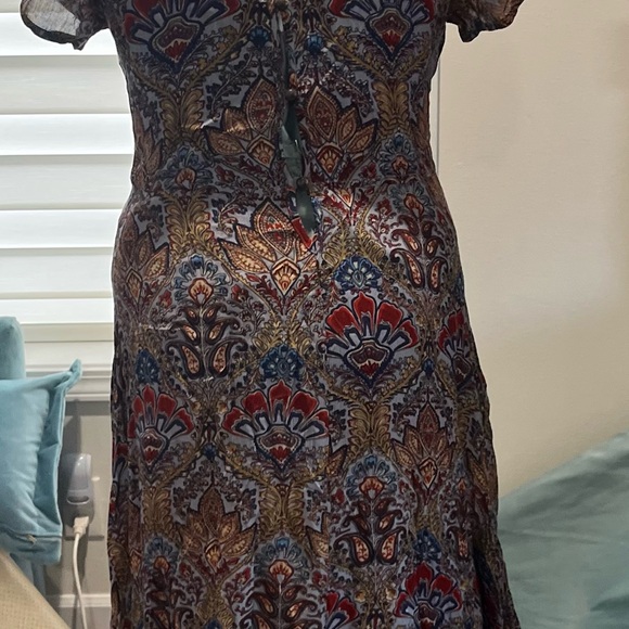 RAGA Blue Brown Sheath Midi Dress with Flutter Cap sleeves. - Picture 8 of 13